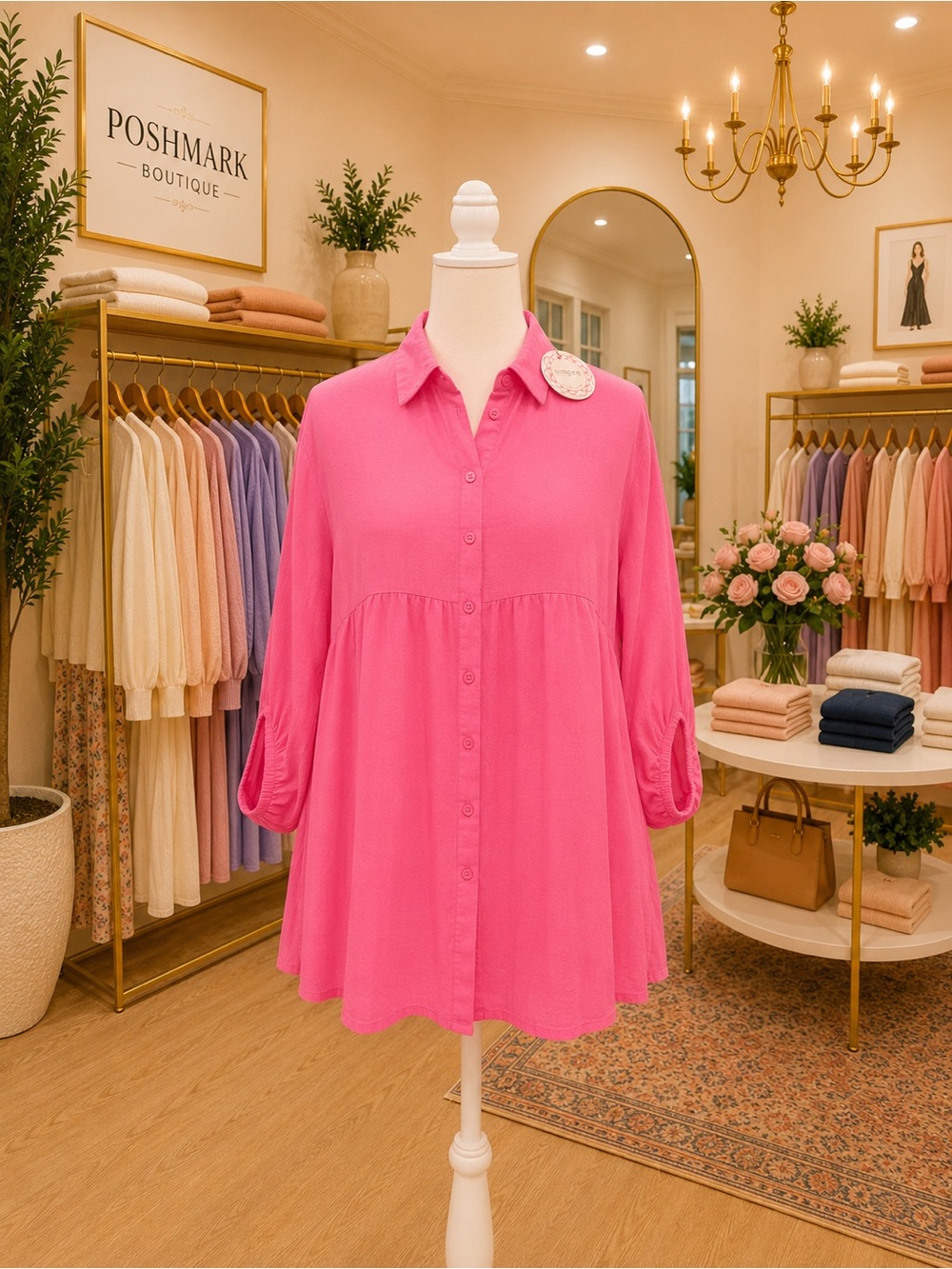 Umgee Hot Pink Oversized Babydoll Tunic Top 1X NWT Boutique